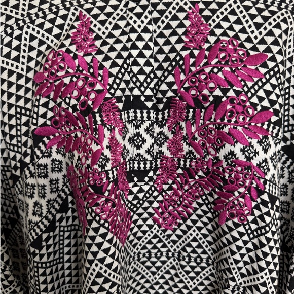 Maeve Black and White Blouse with Pink Embroidery - Picture 7 of 8